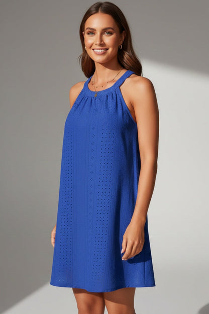 Vestido Corto Mujer Bordado Inglés Halter