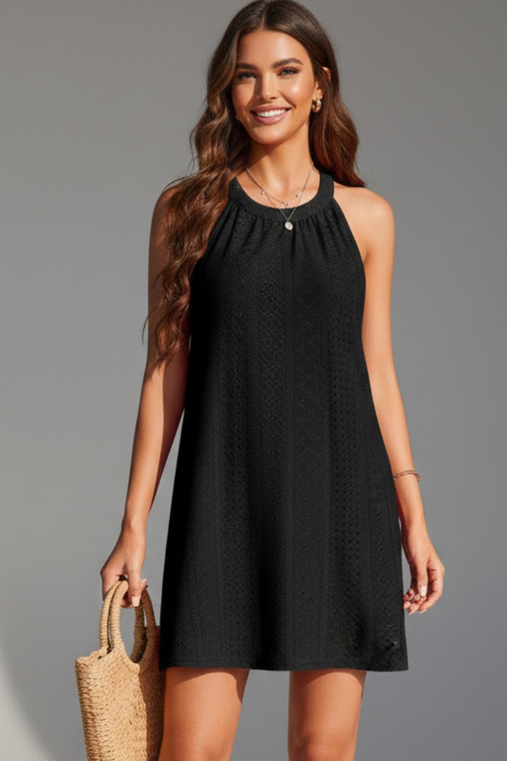 Vestido Corto Mujer Bordado Inglés Halter