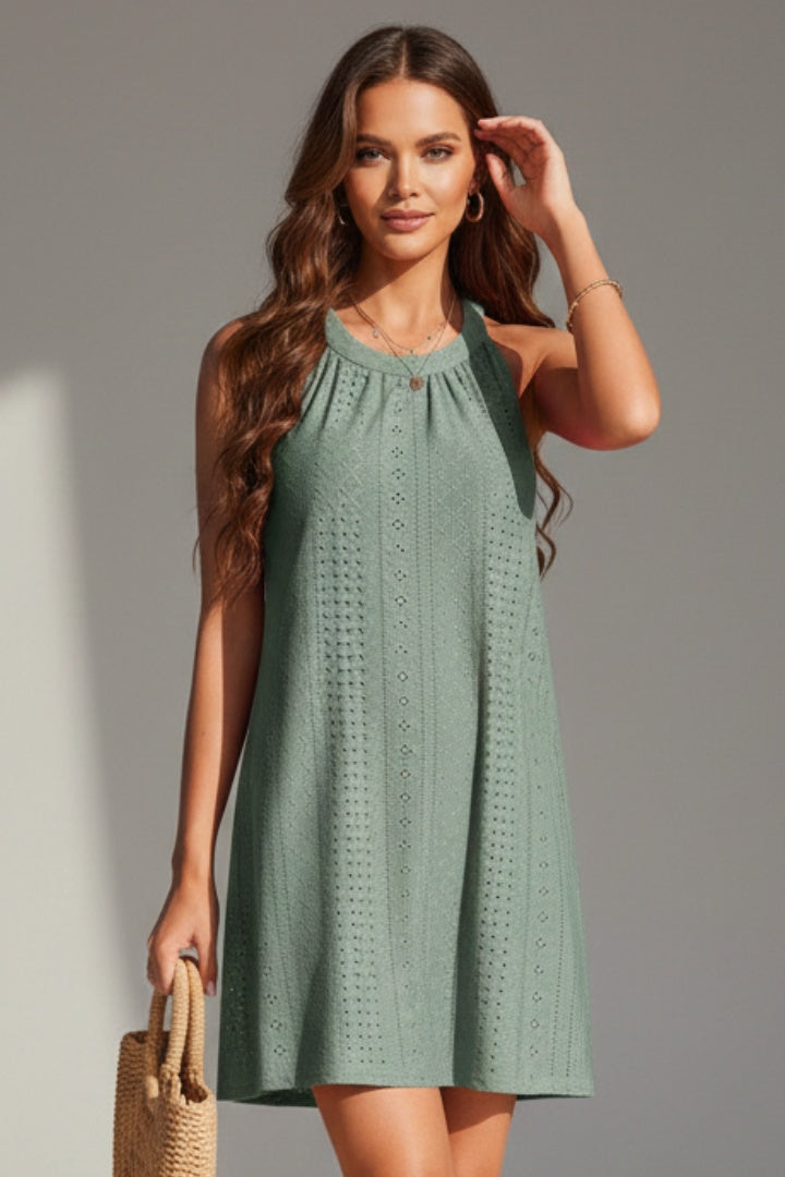 Vestido Corto Mujer Bordado Inglés Halter