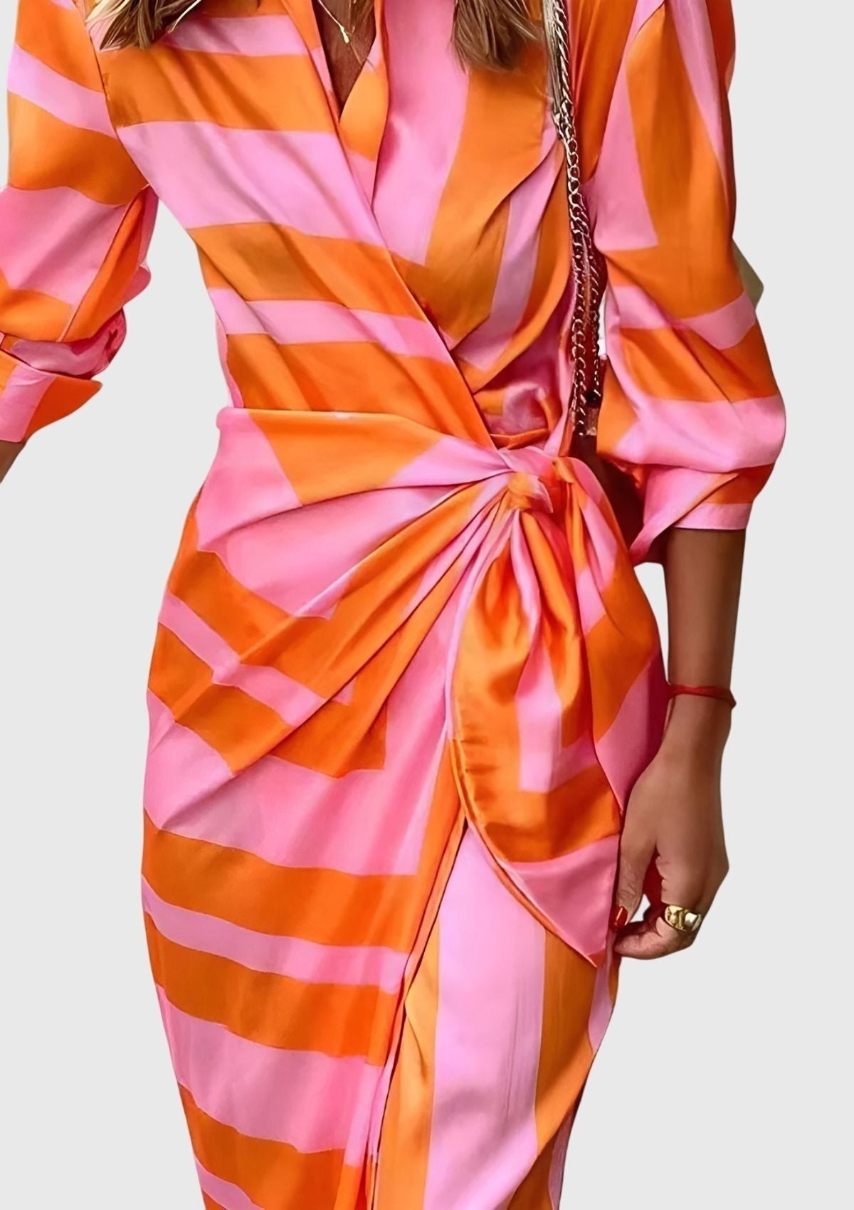 Vestido Largo Mujer Camisero con Cinturón Estampado Geométrico