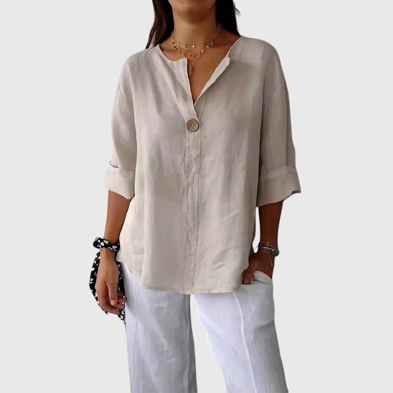 Blusa Mujer de Lino Botón Escote en V - Mavetta