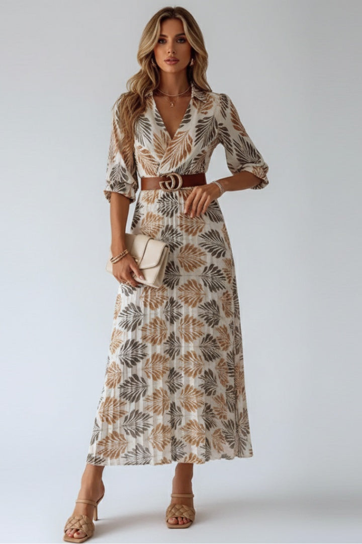 Vestido Largo Mujer Estampado Camisero Ajuste Relax
