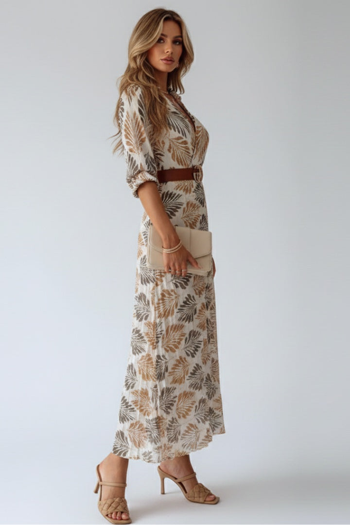 Vestido Largo Mujer Estampado Camisero Ajuste Relax