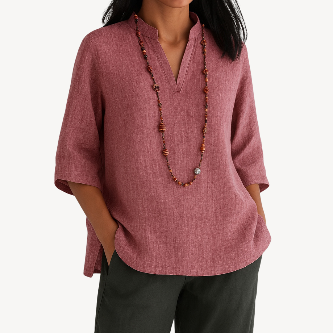 Blusa túnica mujer Manga tres cuartos Escote en V