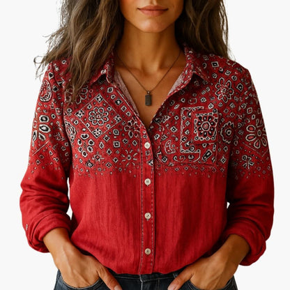 Camisa Mujer Estampada Manga Larga Cuello Clásico