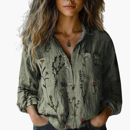 Camisa Mujer Estampada Manga Larga Cuello Clásico