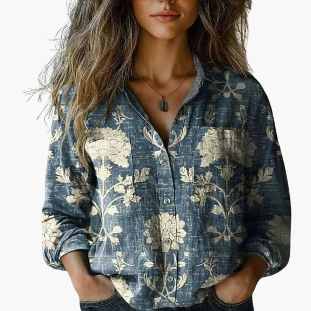 Camisa Mujer Estampada Manga Larga Cuello Clásico