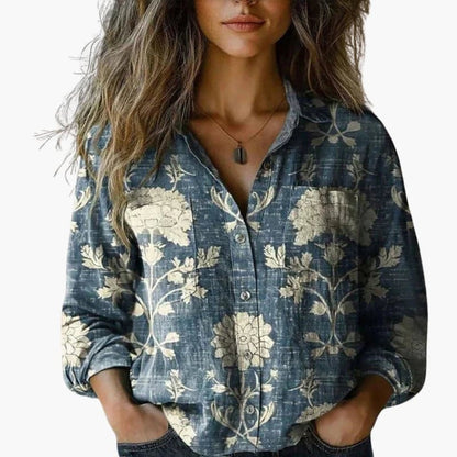 Camisa Mujer Estampada Manga Larga Cuello Clásico