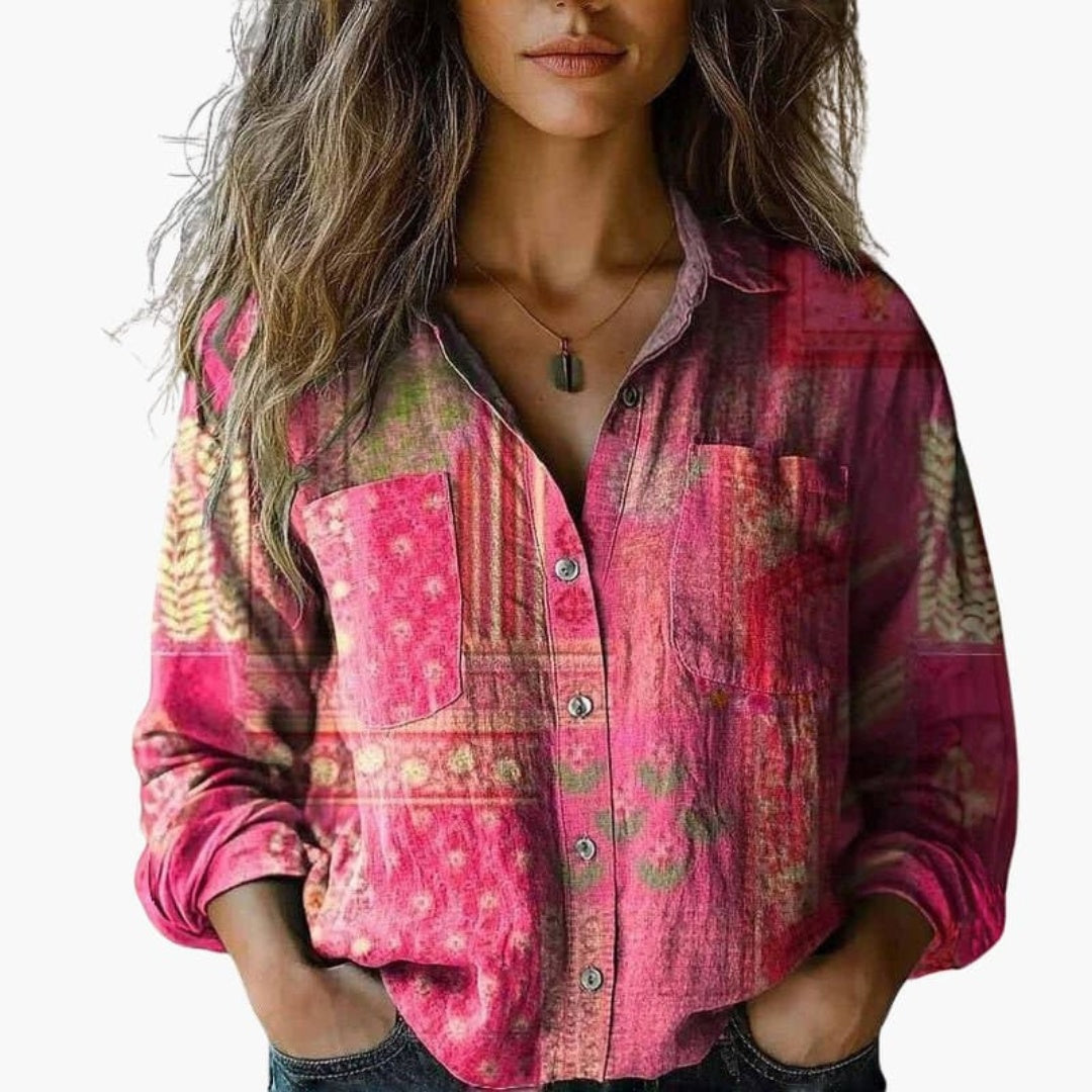 Camisa Mujer Estampada Manga Larga Cuello Clásico