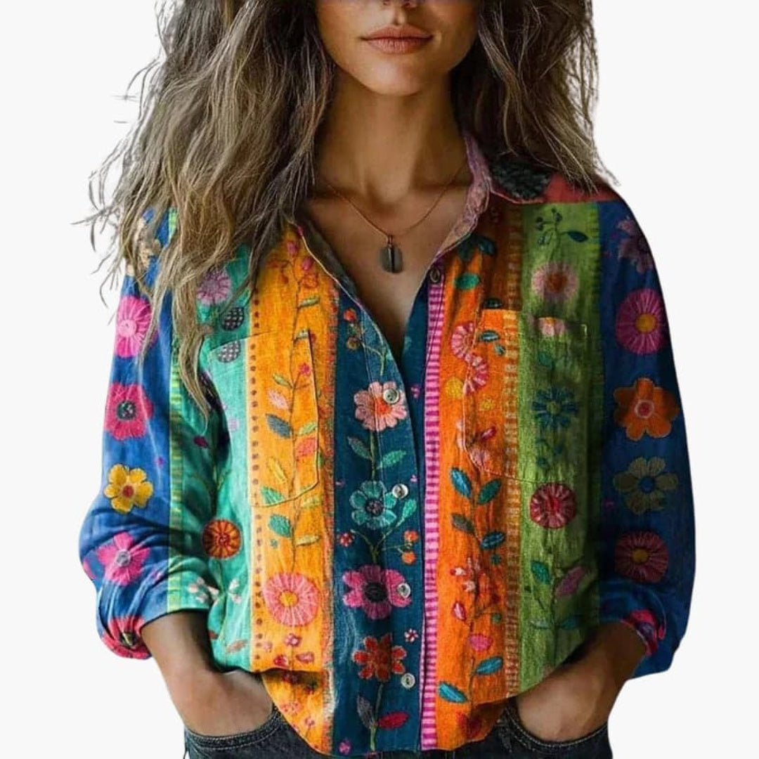 Camisa Mujer Estampada Manga Larga Cuello Clásico