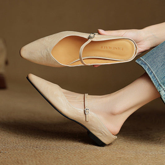 Mules Planas Mujer con Hebilla Punta Cuadrada - Mavetta