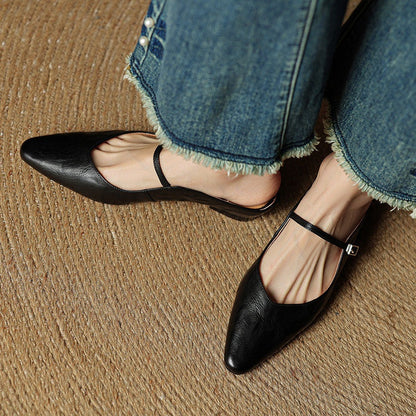 Mules Planas Mujer con Hebilla Punta Cuadrada