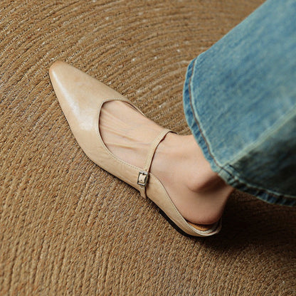Mules Planas Mujer con Hebilla Punta Cuadrada