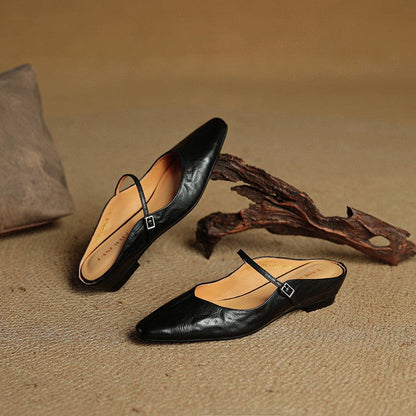 Mules Planas Mujer con Hebilla Punta Cuadrada