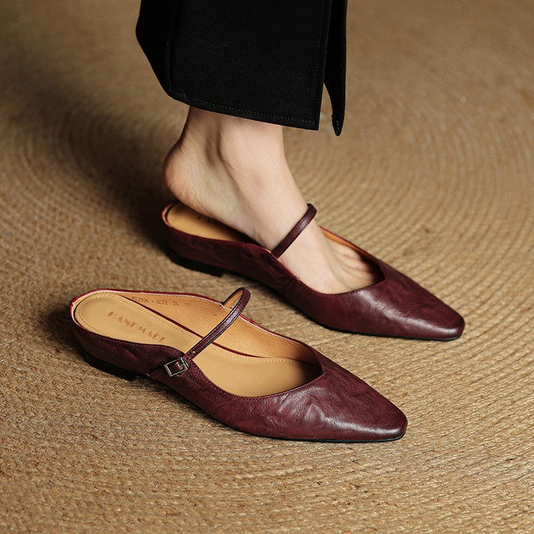 Mules Planas Mujer con Hebilla Punta Cuadrada