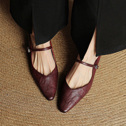 Mules Planas Mujer con Hebilla Punta Cuadrada