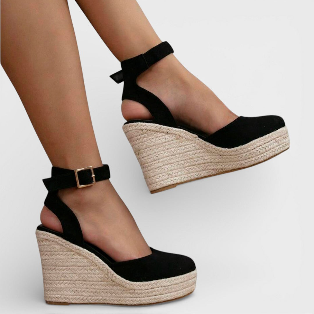 Sandalias Cuña Mujer Tejidas con Pulsera Tacón Alto
