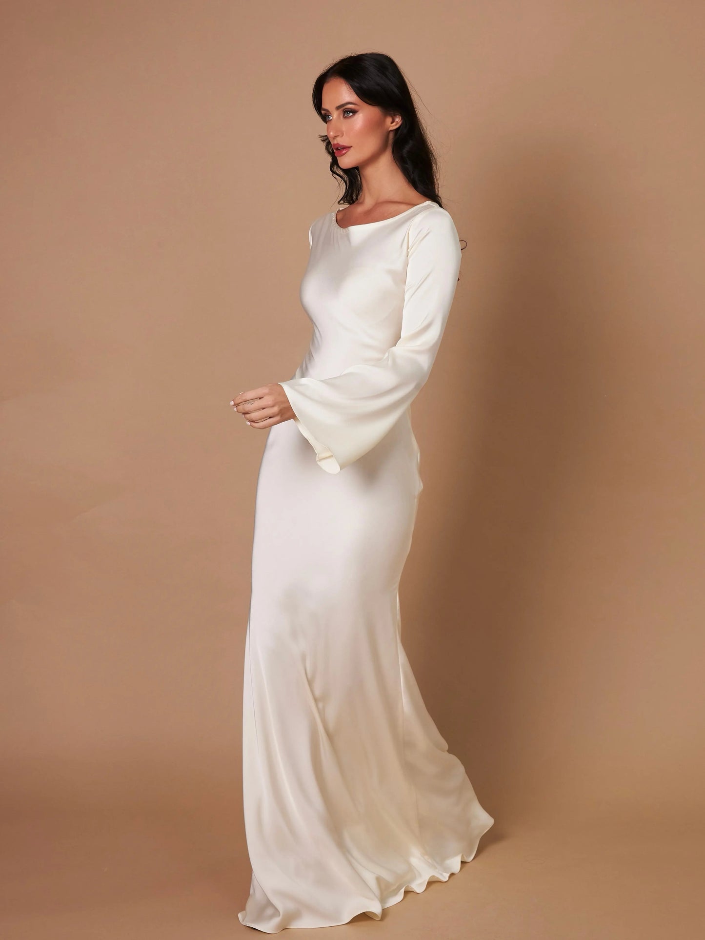 Vestido Largo Mujer Ajustado Manga Larga Cuello Alto