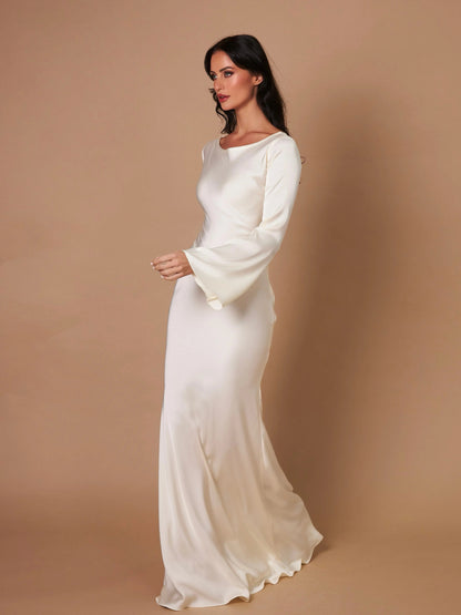 Vestido Largo Mujer Ajustado Manga Larga Cuello Alto