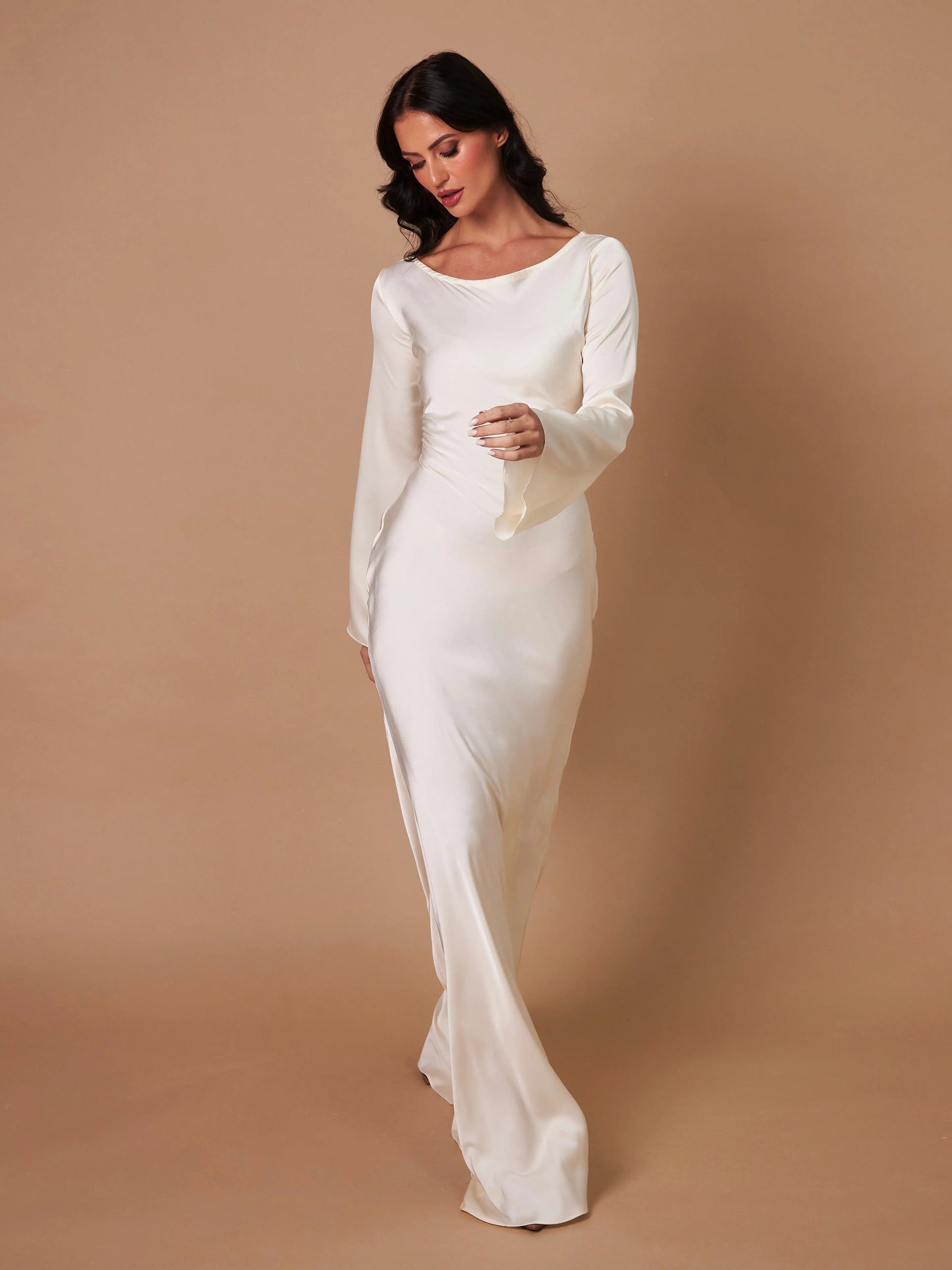 Vestido Largo Mujer Ajustado Manga Larga Cuello Alto
