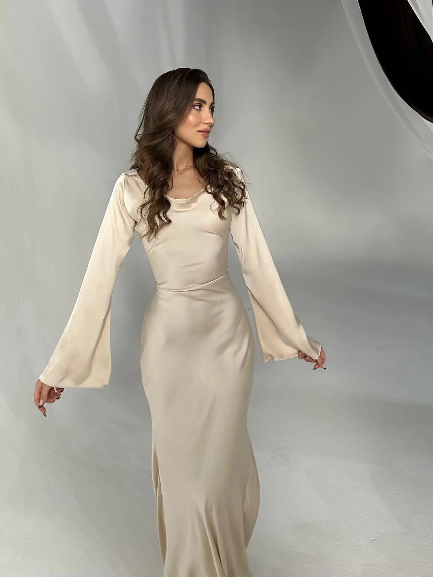 Vestido Largo Mujer Ajustado Manga Larga Cuello Alto