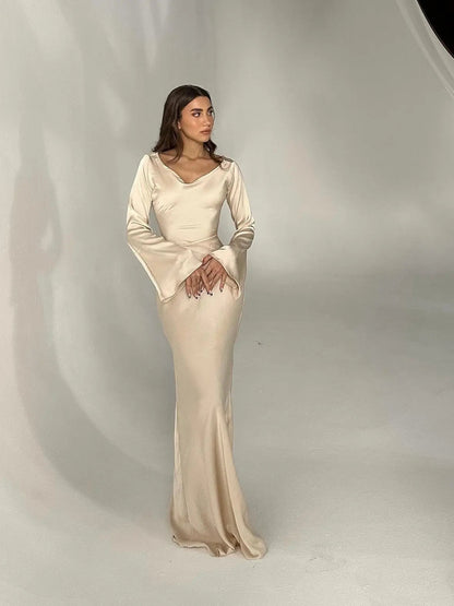 Vestido Largo Mujer Ajustado Manga Larga Cuello Alto
