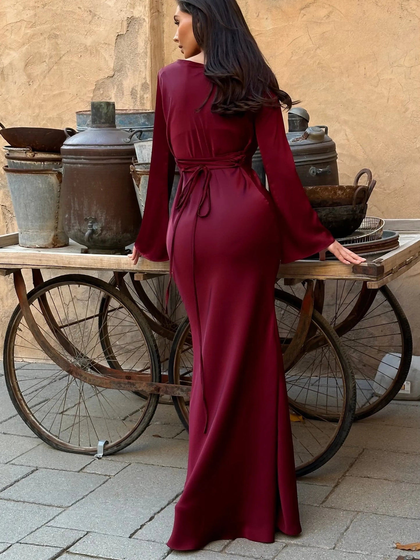 Vestido Largo Mujer Ajustado Manga Larga Cuello Alto