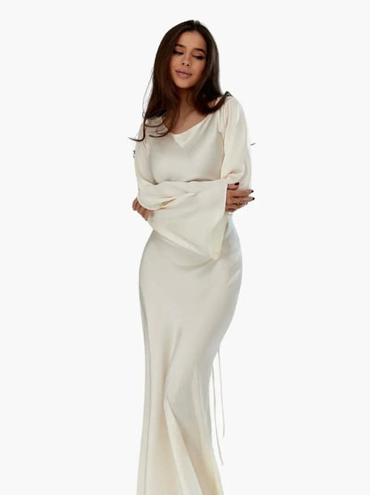 Vestido Largo Mujer Ajustado Manga Larga Cuello Alto