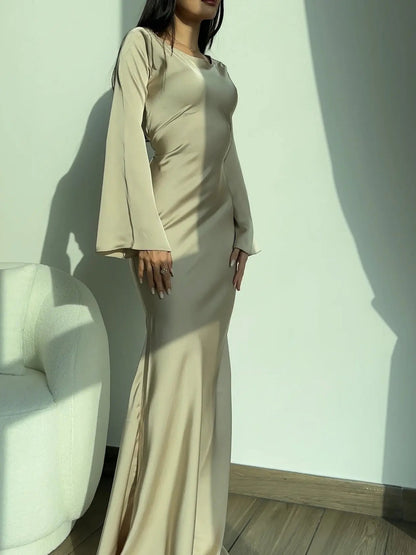 Vestido Largo Mujer Ajustado Manga Larga Cuello Alto