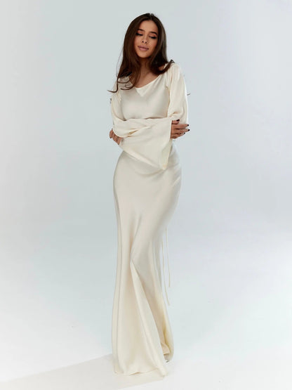 Vestido Largo Mujer Ajustado Manga Larga Cuello Alto