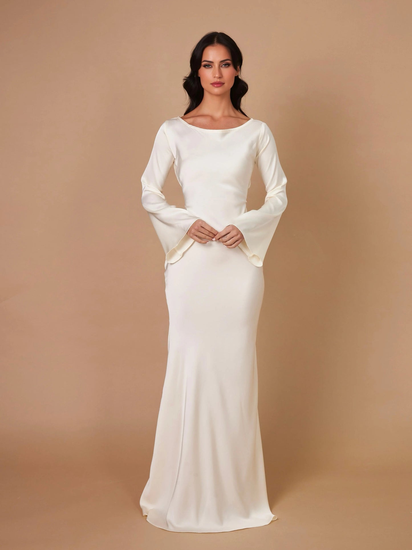 Vestido Largo Mujer Ajustado Manga Larga Cuello Alto