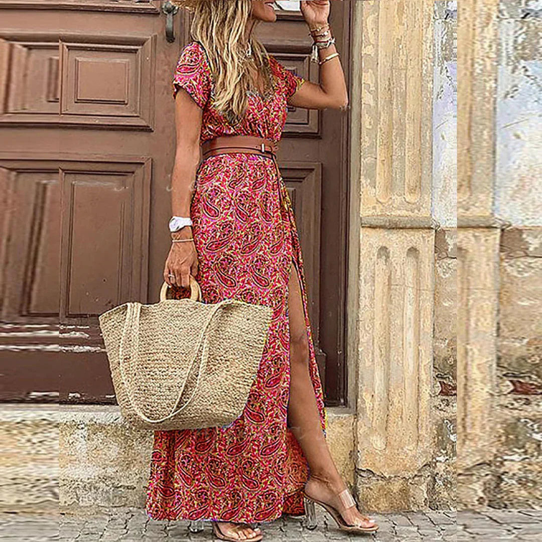 Vestido Maxi Mujer Bohemio Aireado Cinturón Casual