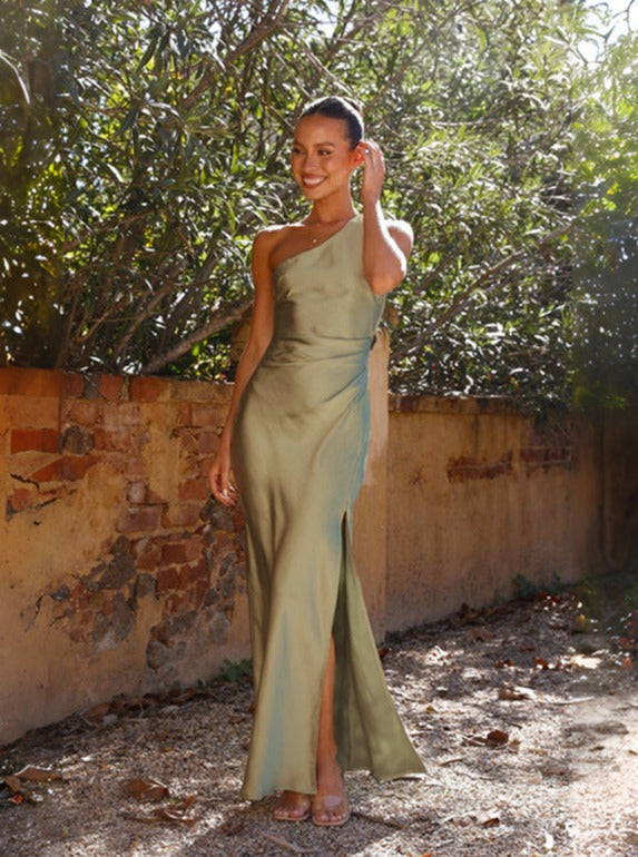 Vestido maxi mujer de primavera escote un hombro