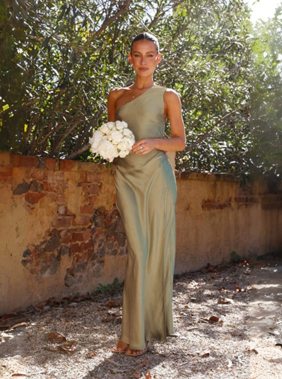 Vestido maxi mujer de primavera escote un hombro