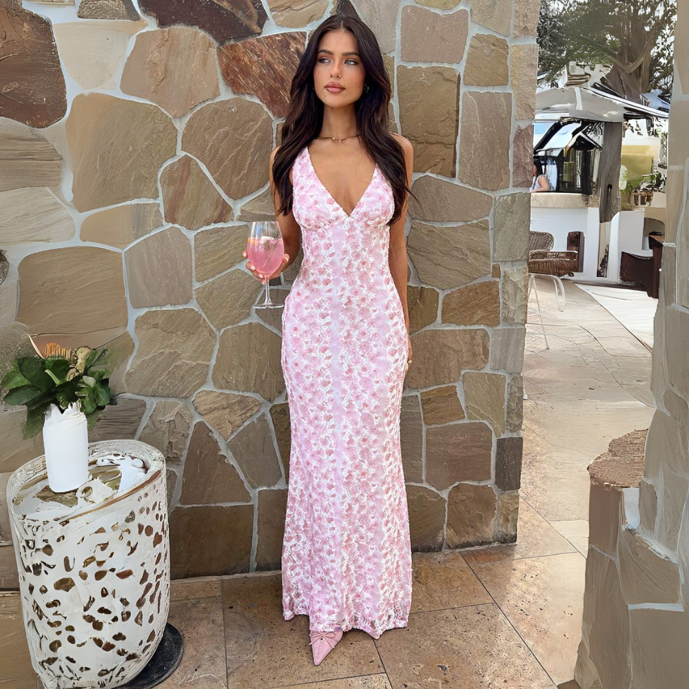 Vestido mujer de boda con estampado floral escote en V