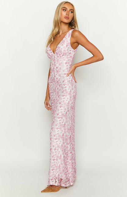 Vestido mujer de boda con estampado floral escote en V