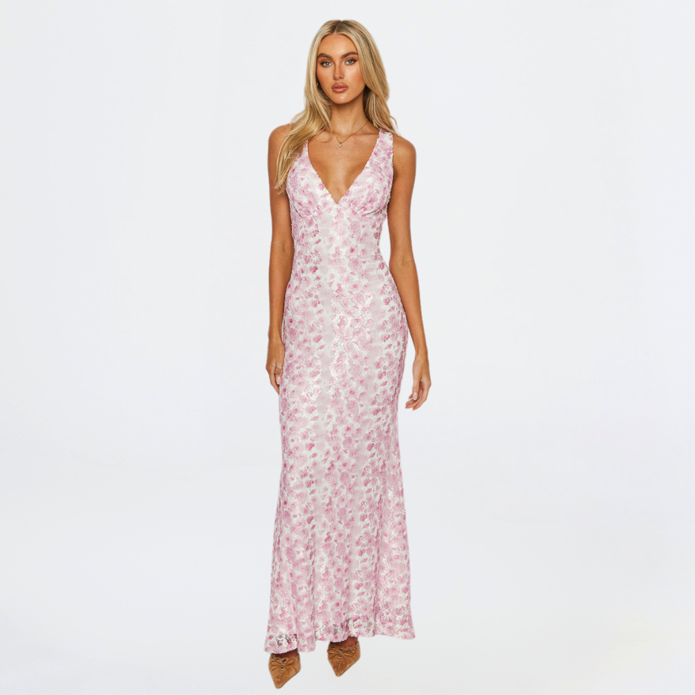 Vestido mujer de boda con estampado floral escote en V - Mavetta