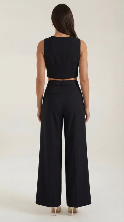 Conjunto Mujer Corto Sin Mangas y Pantalones Pernera Ancha
