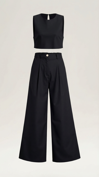 Conjunto Mujer Corto Sin Mangas y Pantalones Pernera Ancha