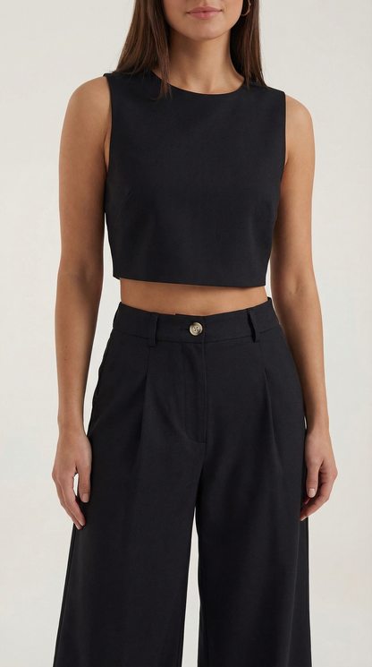 Conjunto Mujer Corto Sin Mangas y Pantalones Pernera Ancha