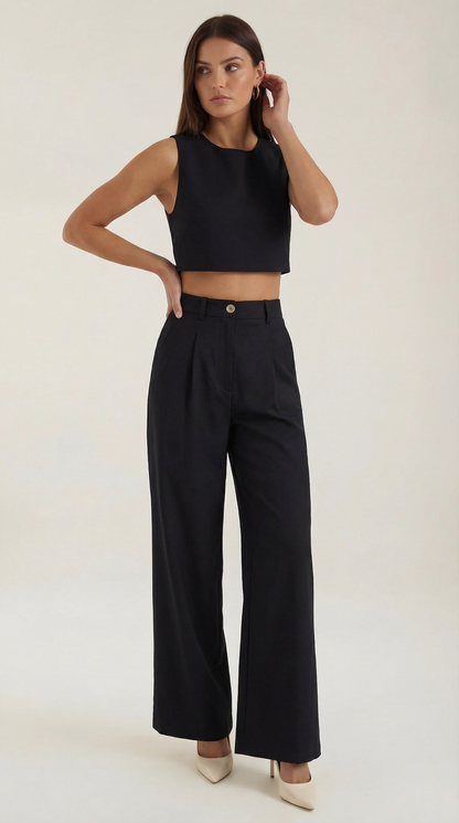 Conjunto Mujer Corto Sin Mangas y Pantalones Pernera Ancha