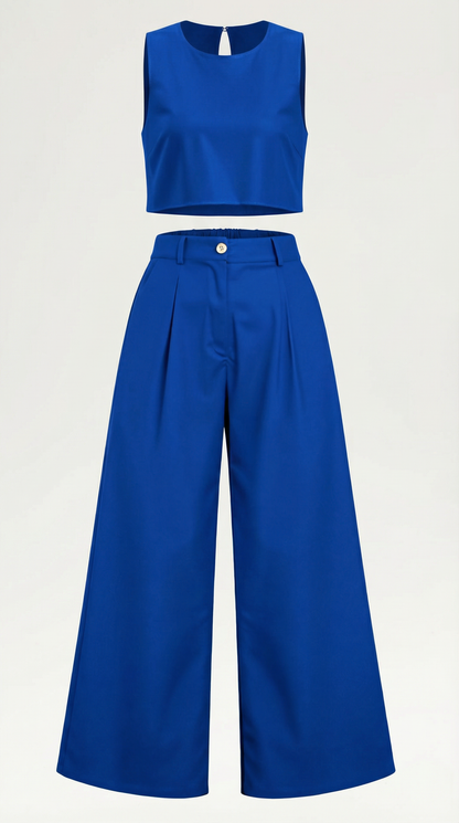 Conjunto Mujer Corto Sin Mangas y Pantalones Pernera Ancha