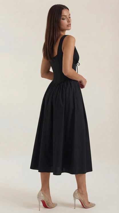 Vestido Midi Mujer Escote en V Cintura Alta Espalda Descubierta