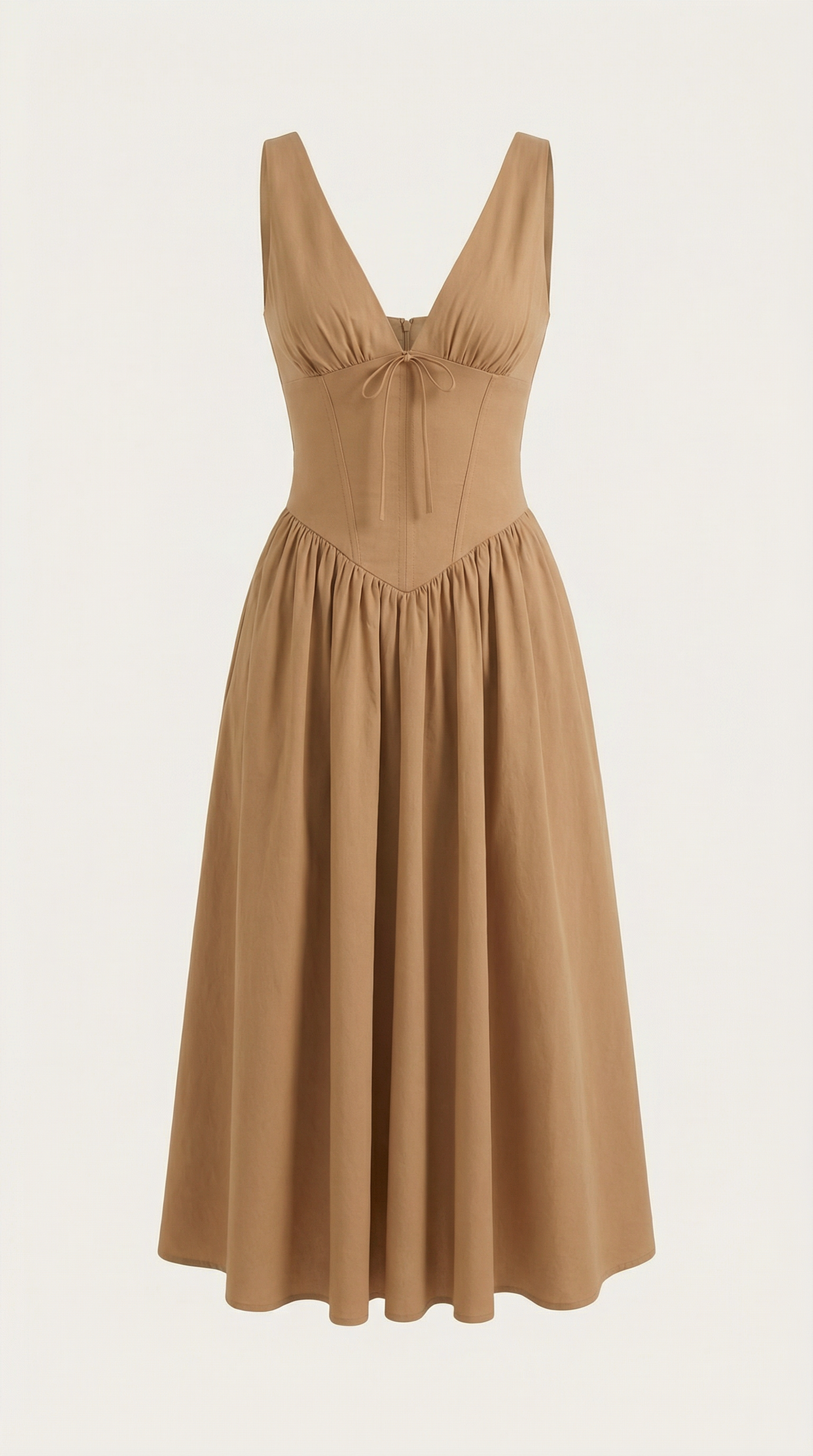 Vestido Midi Mujer Escote en V Cintura Alta Espalda Descubierta
