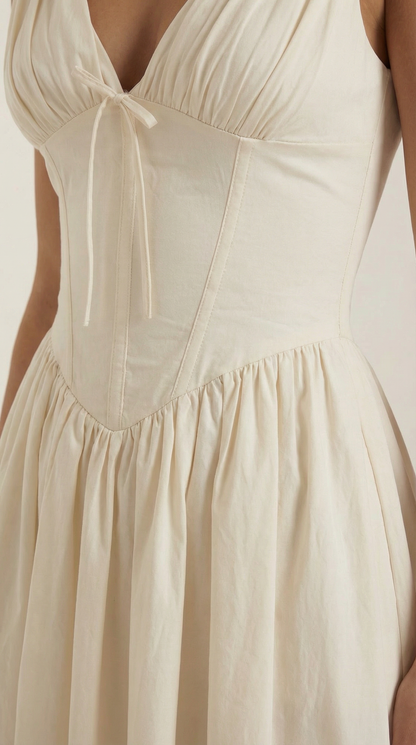Vestido Midi Mujer Escote en V Cintura Alta Espalda Descubierta