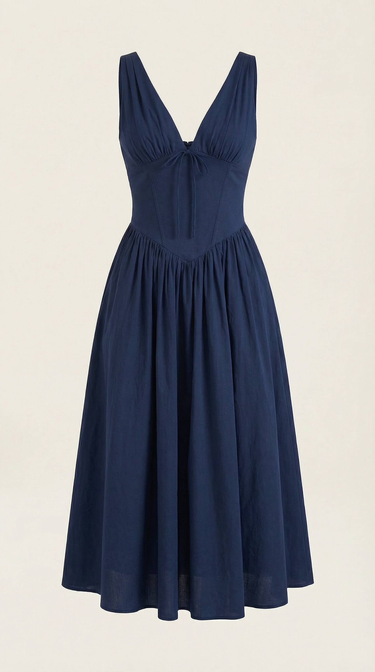 Vestido Midi Mujer Escote en V Cintura Alta Espalda Descubierta