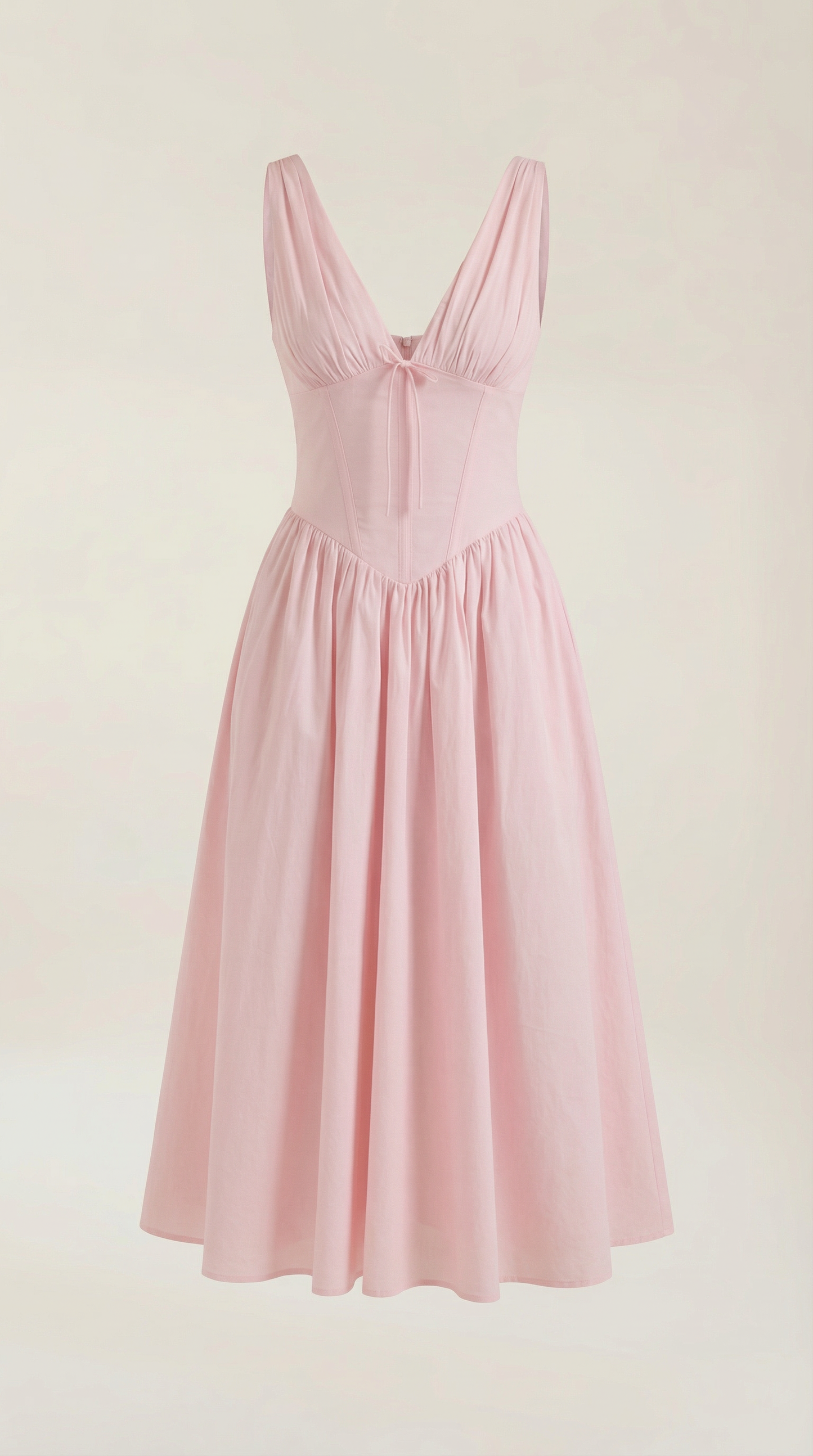 Vestido Midi Mujer Escote en V Cintura Alta Espalda Descubierta