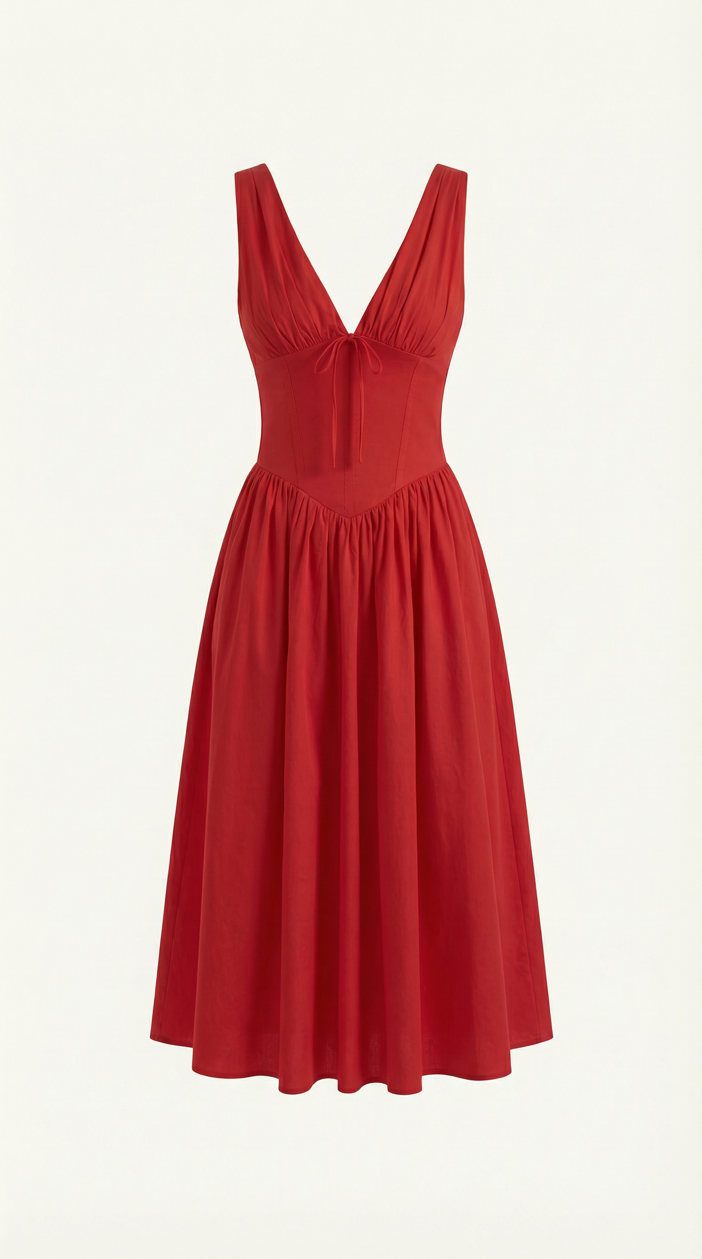 Vestido Midi Mujer Escote en V Cintura Alta Espalda Descubierta