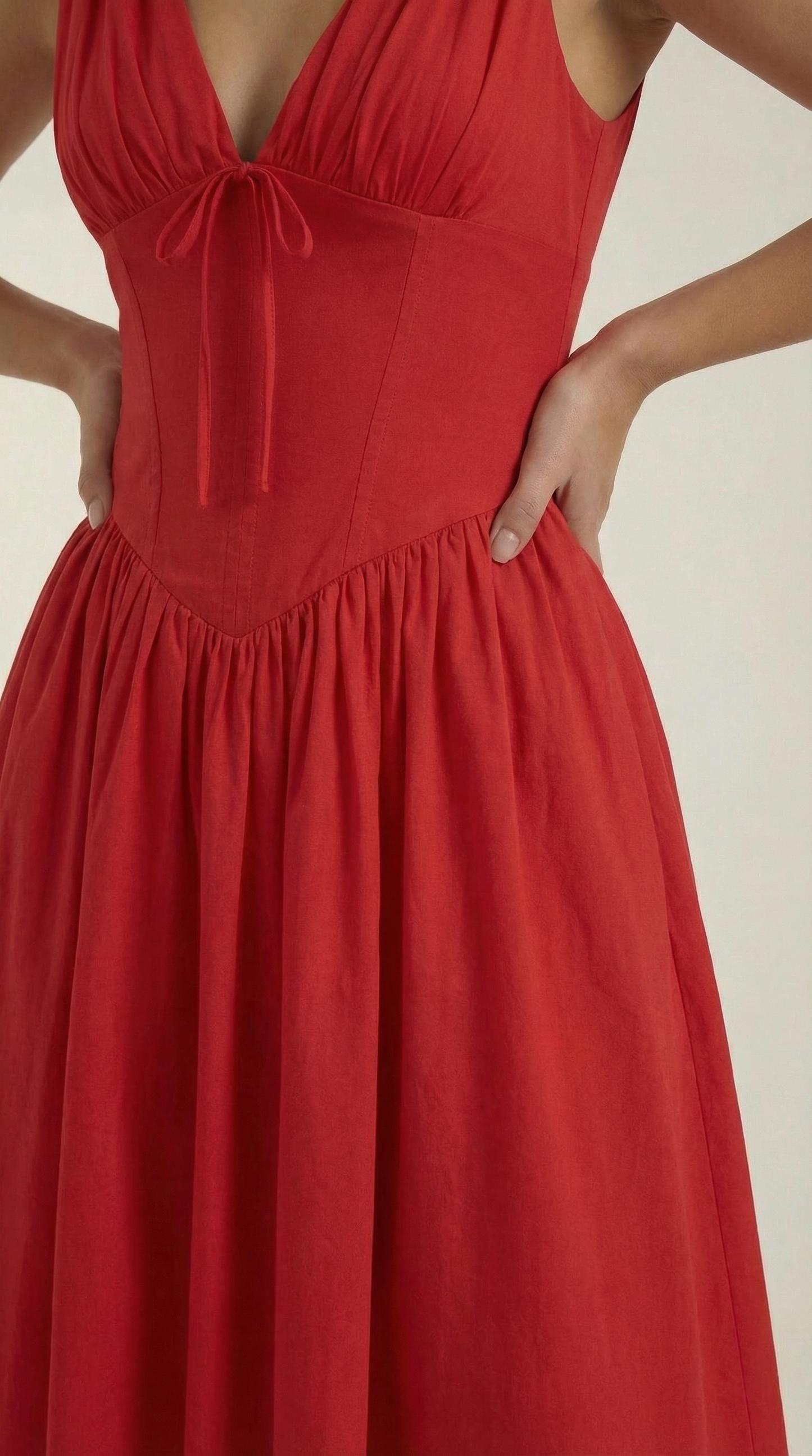 Vestido Midi Mujer Escote en V Cintura Alta Espalda Descubierta