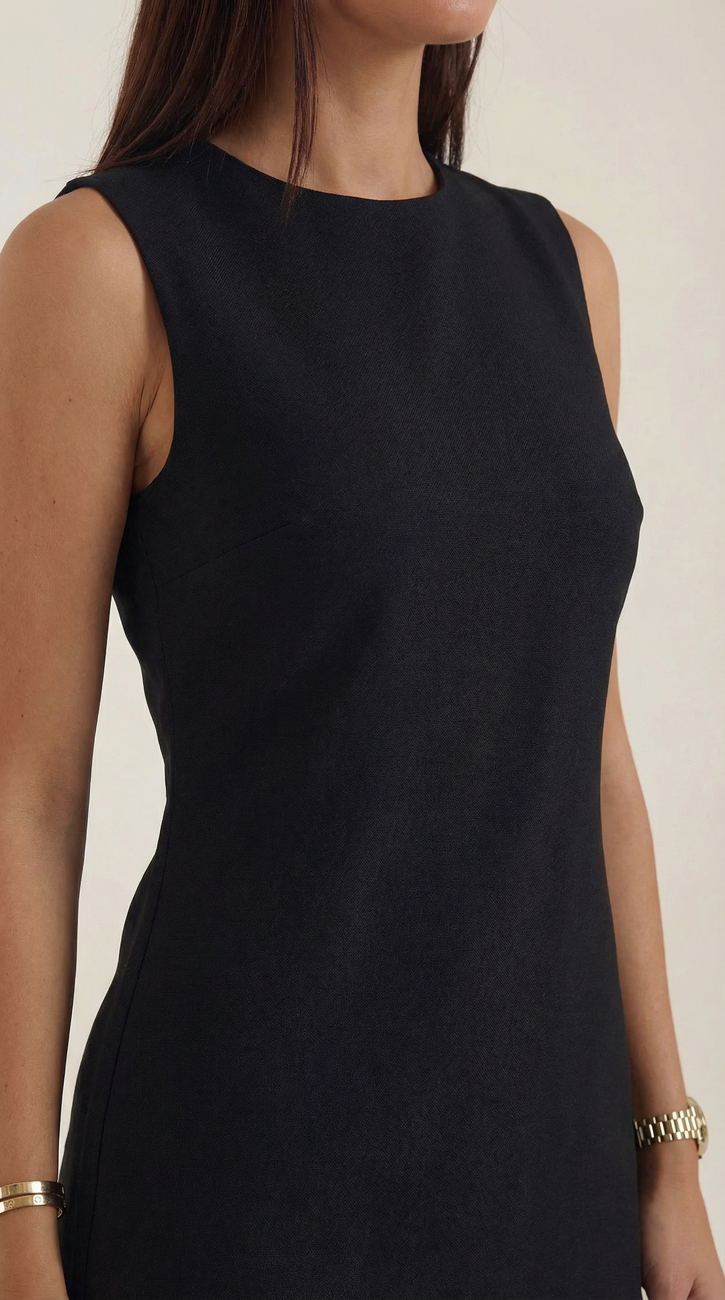 Vestido Mini Mujer de Punto Cuello Redondo Sin Mangas Entallado